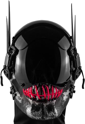 قناع جمجمة Cyberpunk مع قناع سايبر قوطي بإضاءة LED للرجال، قناع Techwear، إكسسوار أزياء الهالوين in Kuwait