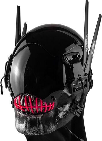 قناع جمجمة Cyberpunk مع قناع سايبر قوطي بإضاءة LED للرجال، قناع Techwear، إكسسوار أزياء الهالوين in Kuwait