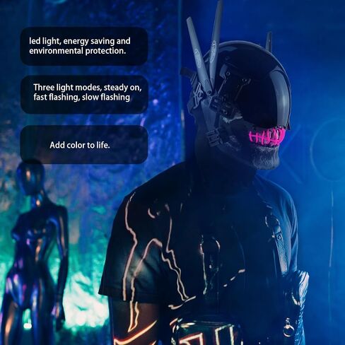 قناع جمجمة Cyberpunk مع قناع سايبر قوطي بإضاءة LED للرجال، قناع Techwear، إكسسوار أزياء الهالوين in Kuwait