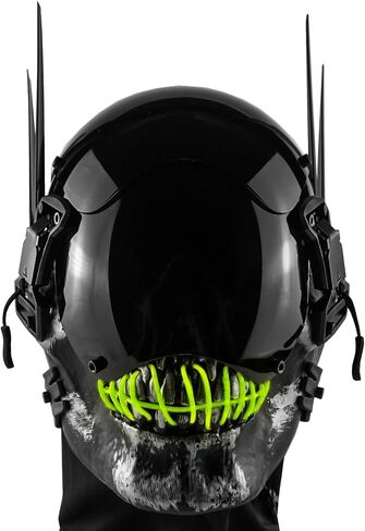 قناع جمجمة Cyberpunk مع قناع سايبر قوطي بإضاءة LED للرجال، قناع Techwear، إكسسوار أزياء الهالوين in Kuwait