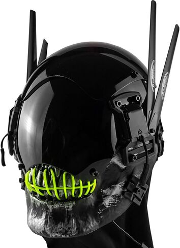 قناع جمجمة Cyberpunk مع قناع سايبر قوطي بإضاءة LED للرجال، قناع Techwear، إكسسوار أزياء الهالوين in Kuwait