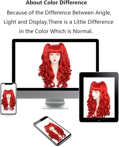 Long Curly Red Wig with Pigtails Red Ponytail Clip on Wig for Women Girls Halloween Cosplay Party in Kuwait