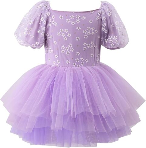 Toddler Girl Ballet Tutu Dress Short Sleeve Dance Leotard Square Neck Full Skirted Ballerina Costumes in Saudi Arabia