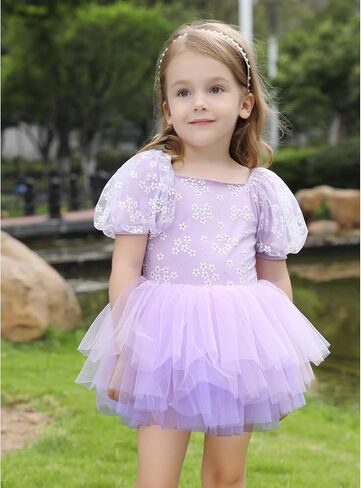 Toddler Girl Ballet Tutu Dress Short Sleeve Dance Leotard Square Neck Full Skirted Ballerina Costumes in Saudi Arabia