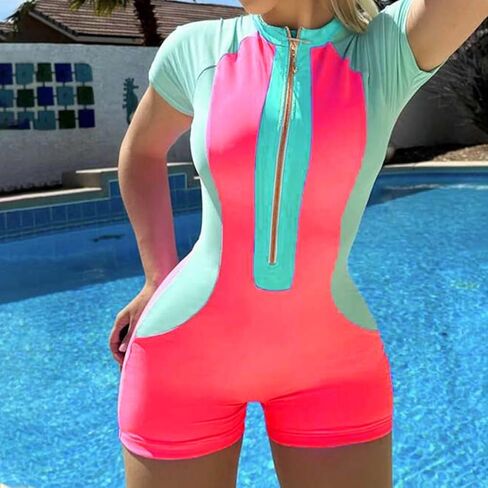 FYMNSI One Piece Bathing Suit Tummy Control Swimsuits Long Sleeve Zip Front Rash Guard Monokini Swimwear Surfing Swim Suit in Saudi Arabia
