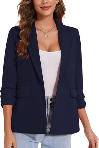 MINTLIMIT Womens Blazer 3/4 Ruched Sleeve Notch Lapel Business Work Blazers One Button Open Front Casual Jackets with Pockets in Kuwait