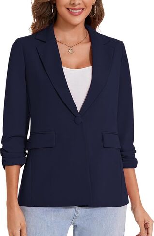 MINTLIMIT Womens Blazer 3/4 Ruched Sleeve Notch Lapel Business Work Blazers One Button Open Front Casual Jackets with Pockets in Kuwait