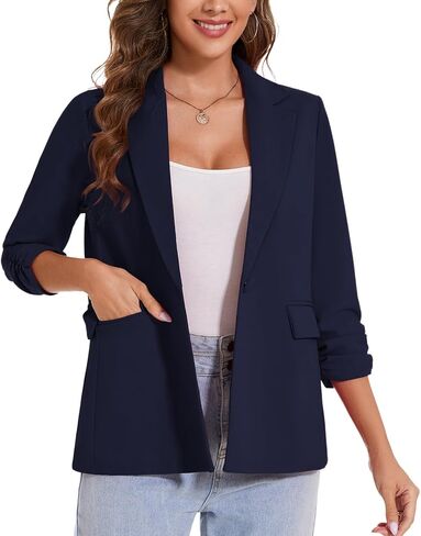 MINTLIMIT Womens Blazer 3/4 Ruched Sleeve Notch Lapel Business Work Blazers One Button Open Front Casual Jackets with Pockets in Kuwait