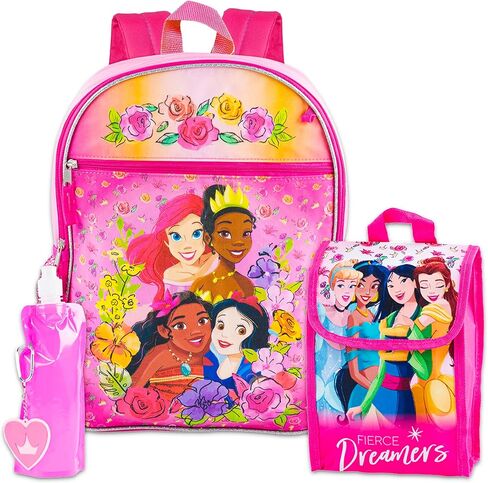 Disney Princess Backpack and Lunch Box Set ~ 16" Princess Backpack with Lunch Bag, Water Pouch, Moana Tattoos, Sofia Stickers (Princess Backpack) in Saudi Arabia