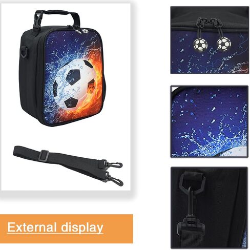 Lunch Tote, 2019 Upgrade Insulated Football Lunch Bag- Waterproof Reusable Lunch Box Portable Meal Bag Ice Pack for Kids Boys Girls -Black in Saudi Arabia