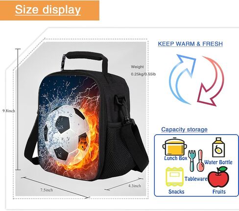 Lunch Tote, 2019 Upgrade Insulated Football Lunch Bag- Waterproof Reusable Lunch Box Portable Meal Bag Ice Pack for Kids Boys Girls -Black in Saudi Arabia