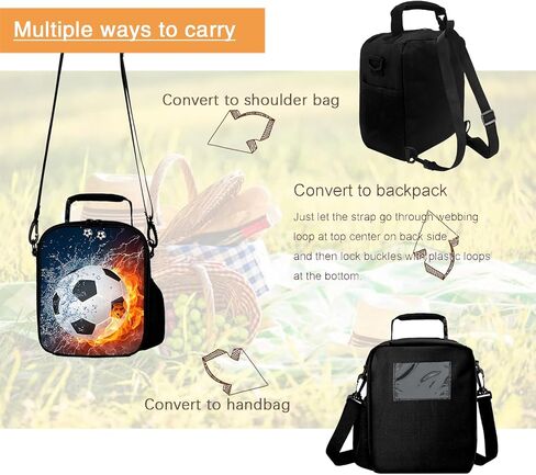 Lunch Tote, 2019 Upgrade Insulated Football Lunch Bag- Waterproof Reusable Lunch Box Portable Meal Bag Ice Pack for Kids Boys Girls -Black in Saudi Arabia