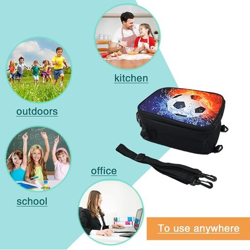 Lunch Tote, 2019 Upgrade Insulated Football Lunch Bag- Waterproof Reusable Lunch Box Portable Meal Bag Ice Pack for Kids Boys Girls -Black in Saudi Arabia