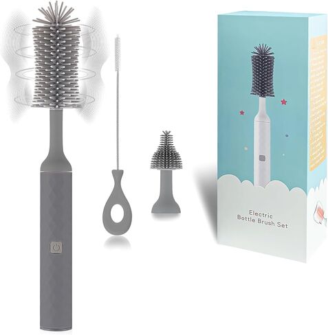 Electric Bottle Brush, 4 Piece Bottle Brush Set with Baby Bottle Brush Cleaner, Nipple Brush, Pacifier Cleaner, Straw Cleaner Brush, Gifts for Newborns and Mothers, Blue in Kuwait
