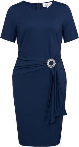 KIMCURVY Plus Size Women Short Sleeve Dress Evening Pencil Dress for Business Cocktail Party with Revomable Rhinestone in Saudi Arabia