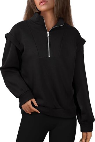 EVALESS Womens Oversized Sweatshirts Casual Half Zip Up Hoodies V Neck Long Sleeve Loose Fall Clothes Outfits Pullover in Saudi Arabia