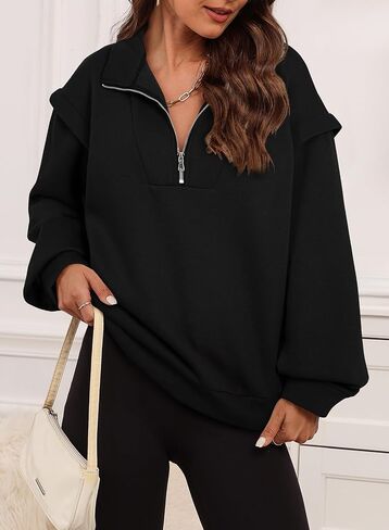 EVALESS Womens Oversized Sweatshirts Casual Half Zip Up Hoodies V Neck Long Sleeve Loose Fall Clothes Outfits Pullover in Saudi Arabia