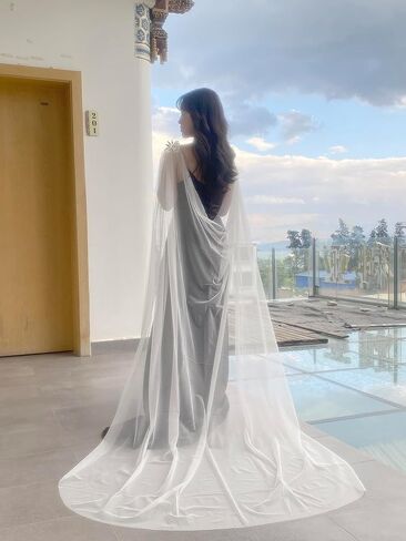 الكتف كيب الحجاب الحجاب الزفاف بريق الحجاب الزفاف تألق الحجاب طويل كاتدرائية طول M16 in Kuwait