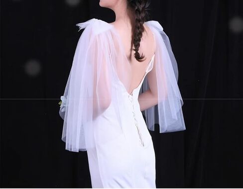Women's 2 Pcs Short Bridal Veil Tulle Bow Decoration for Wedding Dress Tulle Shoulder Cape Veil in Saudi Arabia