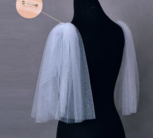 Women's 2 Pcs Short Bridal Veil Tulle Bow Decoration for Wedding Dress Tulle Shoulder Cape Veil in Saudi Arabia