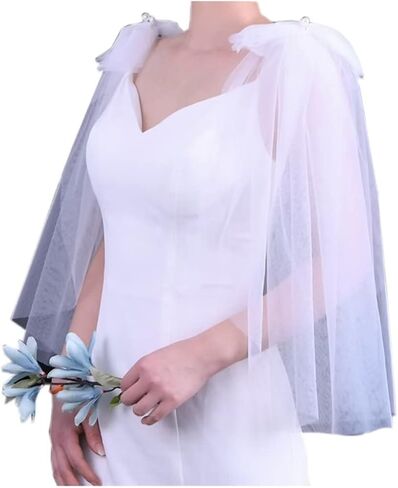 Women's 2 Pcs Short Bridal Veil Tulle Bow Decoration for Wedding Dress Tulle Shoulder Cape Veil in Saudi Arabia