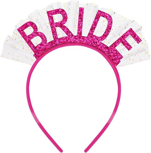 عصابة رأس العروس اللامعة باللون الوردي الساخن مع حجاب قصير لتزيين حفلات توديع العزوبية وعصابة رأس لحفلات الزفاف وحفلات العزوبية وحفلات الزفاف in Kuwait