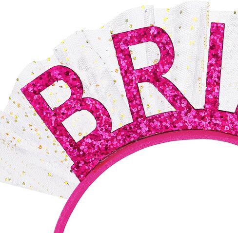 عصابة رأس العروس اللامعة باللون الوردي الساخن مع حجاب قصير لتزيين حفلات توديع العزوبية وعصابة رأس لحفلات الزفاف وحفلات العزوبية وحفلات الزفاف in Kuwait