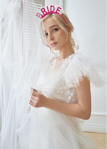 عصابة رأس العروس اللامعة باللون الوردي الساخن مع حجاب قصير لتزيين حفلات توديع العزوبية وعصابة رأس لحفلات الزفاف وحفلات العزوبية وحفلات الزفاف in Kuwait