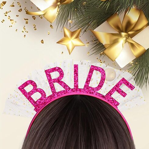 عصابة رأس العروس اللامعة باللون الوردي الساخن مع حجاب قصير لتزيين حفلات توديع العزوبية وعصابة رأس لحفلات الزفاف وحفلات العزوبية وحفلات الزفاف in Kuwait