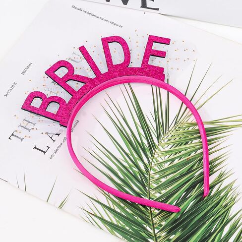 عصابة رأس العروس اللامعة باللون الوردي الساخن مع حجاب قصير لتزيين حفلات توديع العزوبية وعصابة رأس لحفلات الزفاف وحفلات العزوبية وحفلات الزفاف in Kuwait