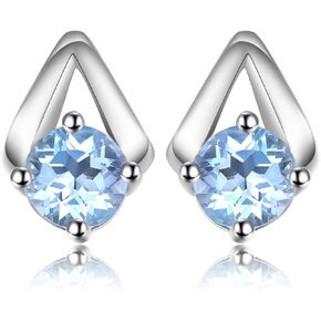 JewelryPalace Round shaped 1.2ct Genuine Sky Blue Topaz Stud Earrings for Women, 925 Sterling Silver 14k Gold Plated Earrings for Girls, Fashion Natural Gemstone Jewelry Sets