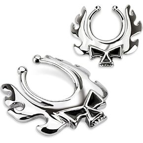 Pierced Owl Blazing Skull Non-Piercing Clip On Nipple Rings, Sold as a Pair