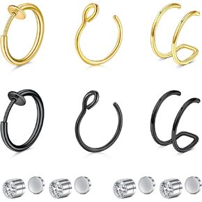 Briana Williams Fake Nose Ring Hoop Fake Nose Rings for Women Fake Lip Rings Fake Lip Piercing Clip on Nose Ring Spring Non Pierced Nose Lip Ear Rings Faux Body Piercig Jewelry for Women Men