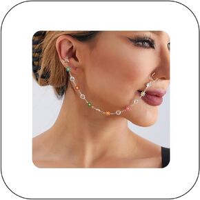 فاسق بوهو الأنف الدائري هوب مع سلسلة شرابة الحاجز وهمية حلقة الأذن إلى الأنف لا ثقب الأذن الكفة المجوهرات الهندية للنساء الفتيات in Kuwait