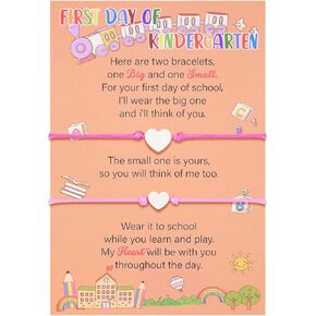 Back to School Supplies, First Day of Kindergarten Bracelet Mommy and Me – Prek Matching Heart Wish Adjustable Bracelet Set, First Day of School Gifts for Girls Boys Mom & Daughter (2PCS)