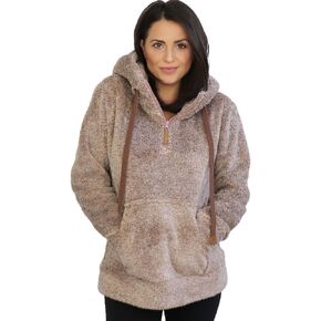 TrailCrest Women's Casual Sherpa Fuzzy Fleece Hoodie 1/4 Zip With Thumb Holes Relaxed Fit