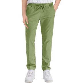 Boys School Uniform Straight Pants Casual Elastic Waist Lightweight Trousers with Pockets 4-14 Years