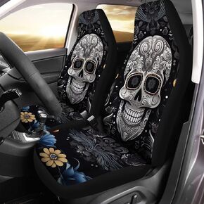 Red Gothic Skull with Flame Automobile Seat Cover Sets, Car Accessories Interior Decor 2Pcs, Car Seat Protectors for Car, Truck SUVs