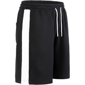 Men's Casual Sweat Shorts Heavy Cotton Athletic Stripe Fleece Shorts Drawstring Summer Basketball Sweatpants