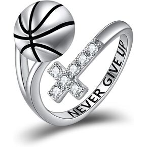 YFN Sport Ring Sterling Silver Cross Adustable Ring Never Give Up Jewelry Gifts for Women