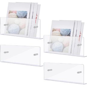 4 Pcs Acrylic Magazine Holder 16" Brochure Magazine Rack Wall Mount Hanging Clear Bookshelf Magazine Shelf for Record File Literature Storage Display Living Room Waiting Room Office Home