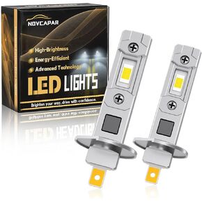 2024 Newest H1 LED Bulbs Upgrade +600% Brighter 24000LM 120W,High and Low Beam,6500K Cool White,1:1 Mini Size Plug and Play,Non-Polarity,Fanless H1 LED Fog Light Bulbs,Pack of 2