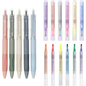 Aesthetic Highlighters and Gel Pens, Highlighters and Black Ink Gel Pens, Cute Gel Pens Highlighters for Book Study Journaling School Office Supplies,Gift For Women and Teachers and Students