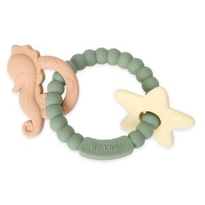 Socub Baby Teething Toy, Organic Baby Teething Ring, Silicone & Beech Baby Rattle Teether for baby 3+ Months, BPA Free, Clay