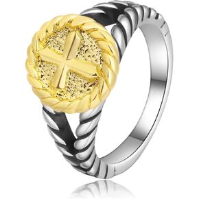 Gold and Silver Rings for Women Two Tone - Cable Wire Silver Rings Cross - Cocktail Statement Rings Jewelry Gift