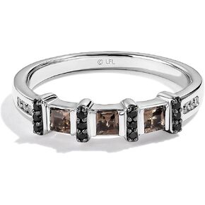 Jewelili Star Wars™ Fine Jewelry The Wookiee Women's Ring 1/6 Ct.Tw. Black and White Diamonds and Smokey Quartz Silver