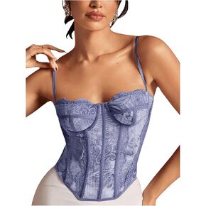 SHENHE Women's Lace Bustier Corset Top Sexy Floral Backless Going Out Tops Mesh Crop Top Camisole