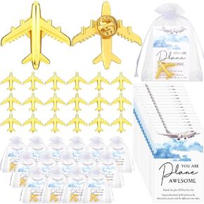 Flight Attendant Appreciation Gifts Airplane Lapel Pins with Thank You Cards Travel Adventure Party Favor