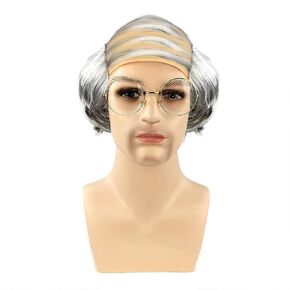 Gold Old Men Wig Bald Wig- Old Man Comb Over Wig with Glasses- Fluffy Bald Head Halloween Costume Cosplay Wigs for Costume Party Supplies