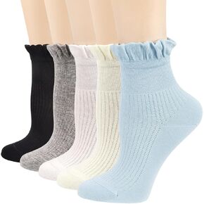 Women Ruffle Ankle Socks Cotton Casual Breathable Soft Cool Knit Lettuce Cute Girl Frilly Crew Socks Mary Jane socks 5 Pack